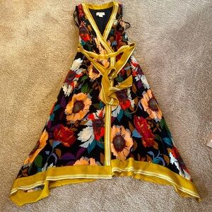 Anthropologie Maeve Botanica Tie Waist Hankerchief  Hem Floral Faux Wrap Dress 0